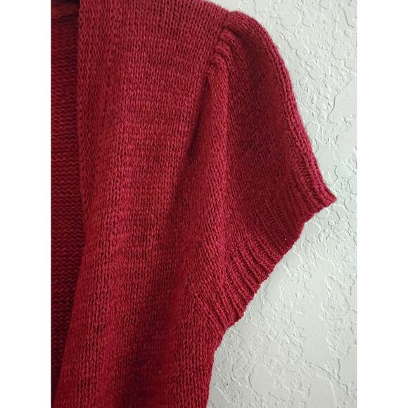 SWEATER/VEST STYLE-AUGUST SILK-Cranberry Burgundy-Front Waist Tie-Knit-Size MED - Picture 4 of 11